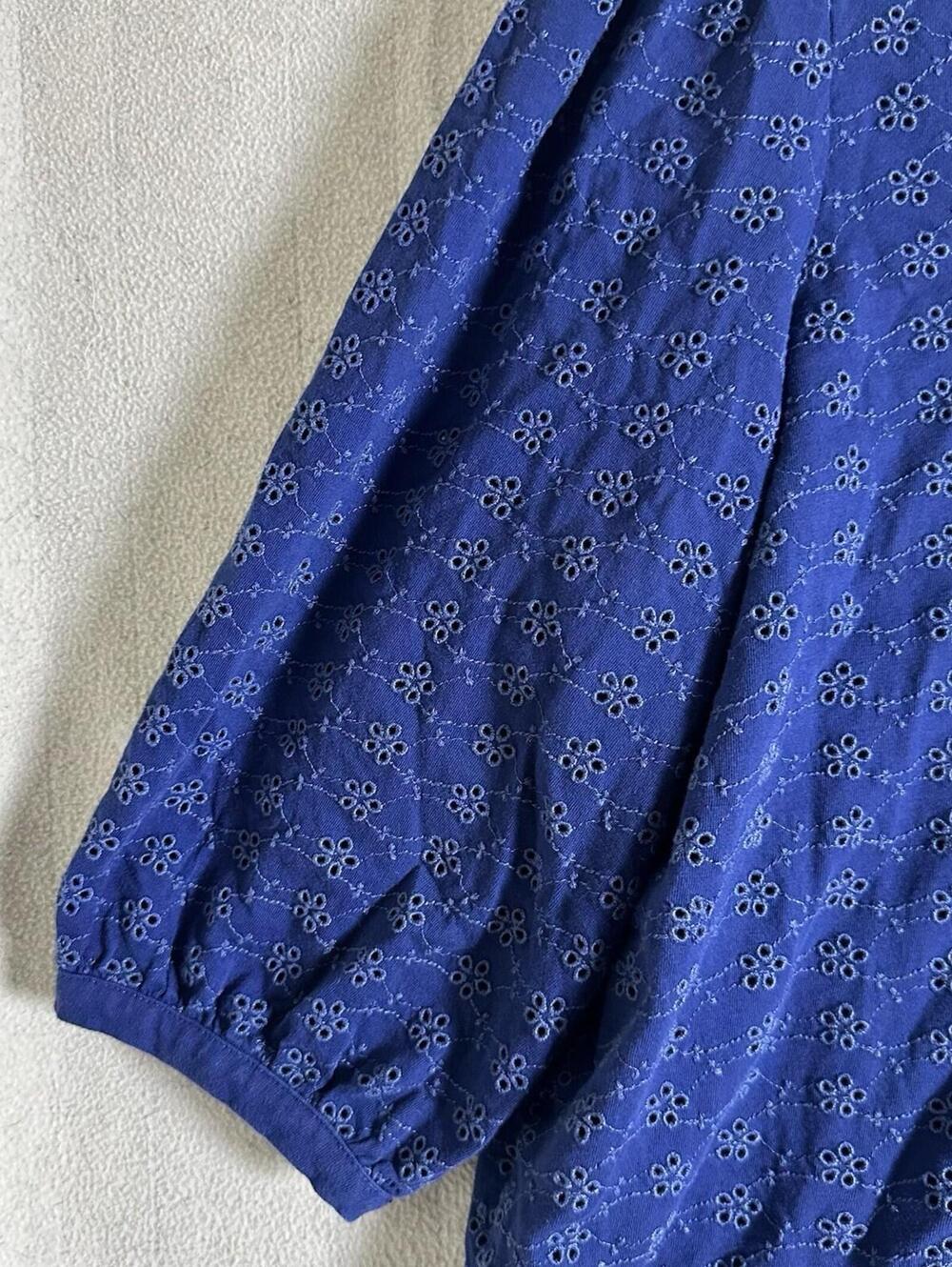 J. JILL Cotton Pullover 3/4 Sleeve Blouse Navy Blue Eyelet Lace V Neck Sz XL - Picture 7 of 15